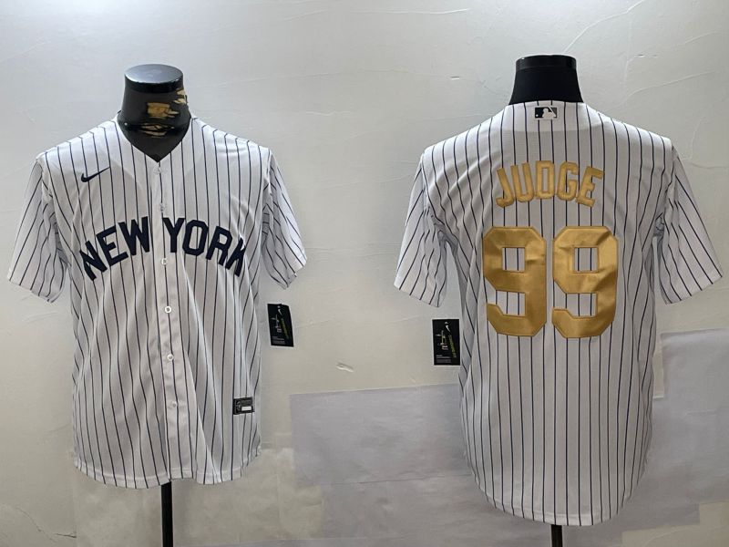 Men New York Yankees #99 Judge White Stripe Fashion Nike 2024 MLB Jersey style 1